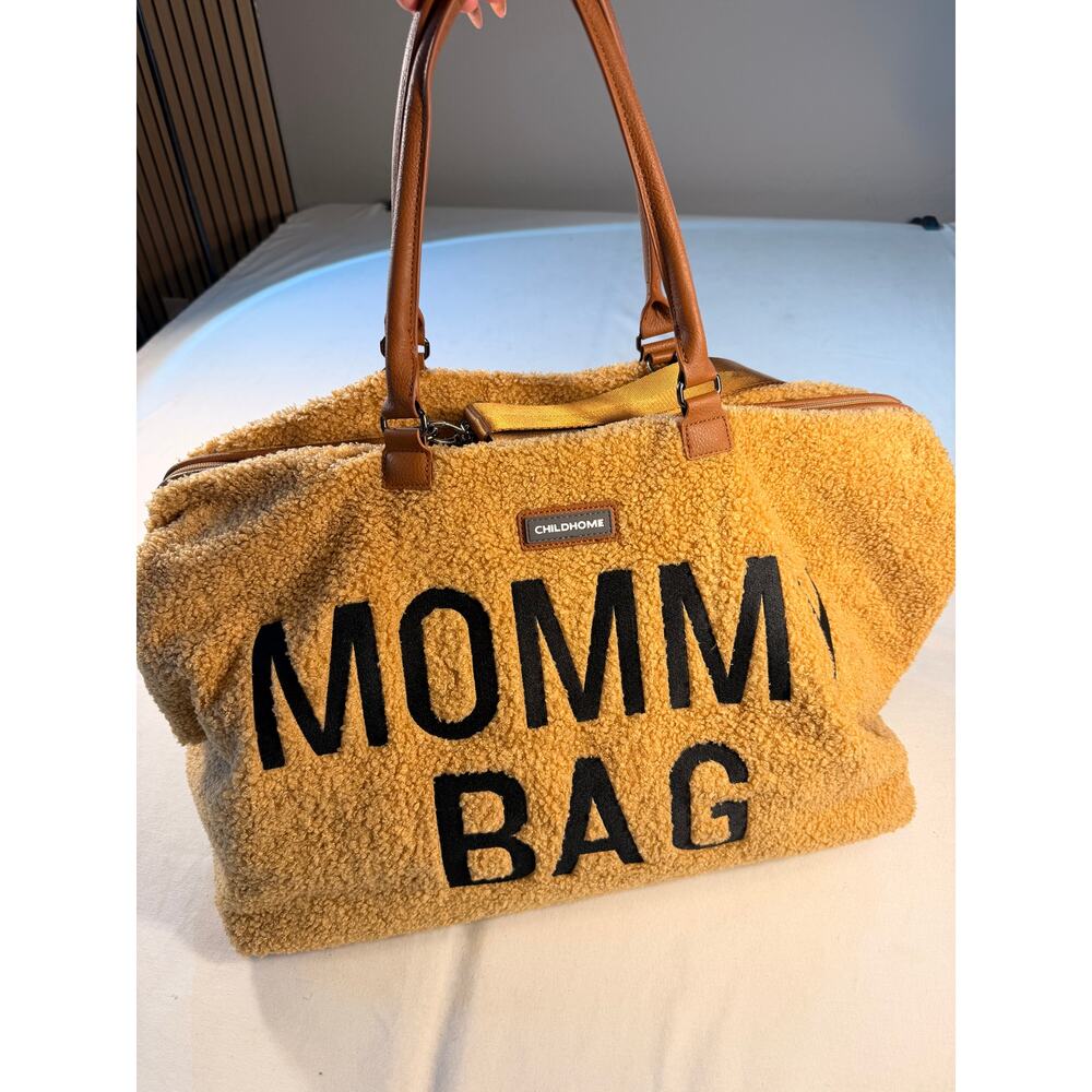 Childhome Teddy Mommy Bag Brown Fuzzy Diaper Travel Duffle NWOT - Picture 6 of 14